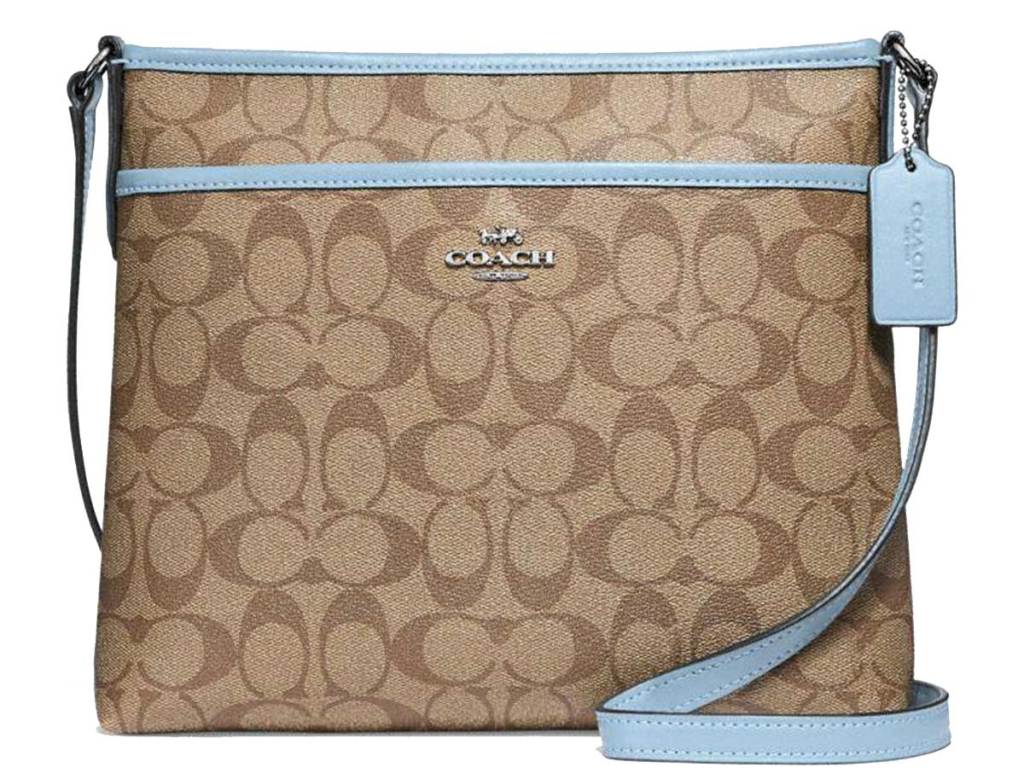 Coach Khaki & Pale Blue Signature Zip Crossbody Bag