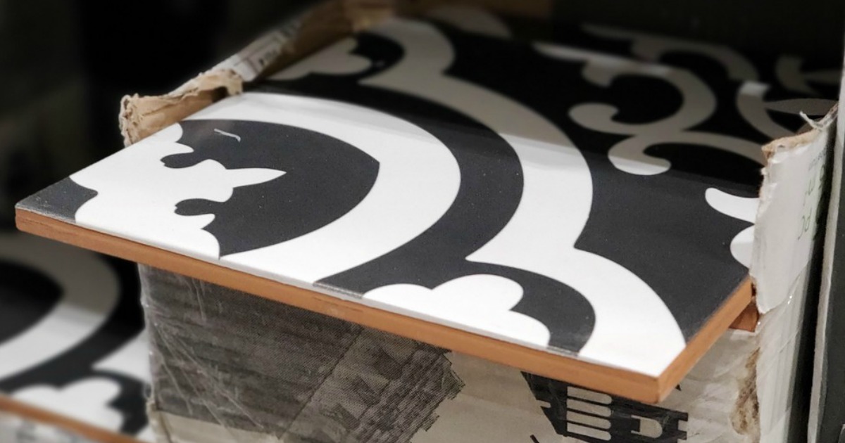 box with black and white ceramic tile in a store