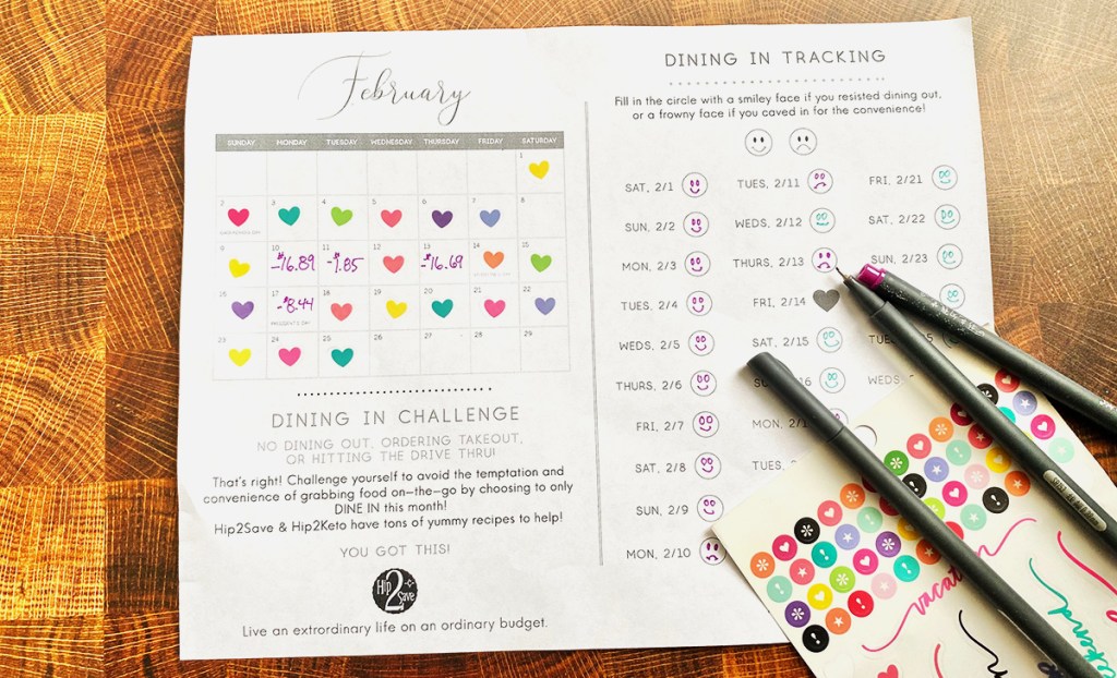 dining in challenge worksheet tracker