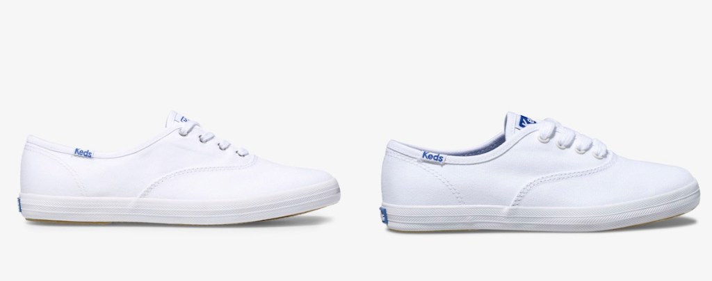 side by side stock photos of white keds sneakers