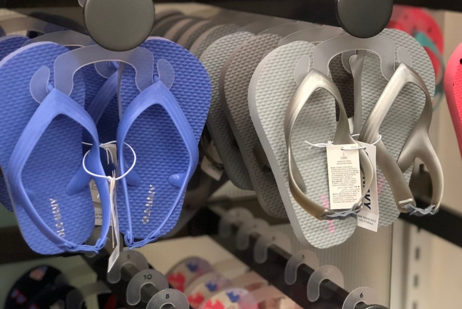 Display of toddler flip-flops at Old Navy