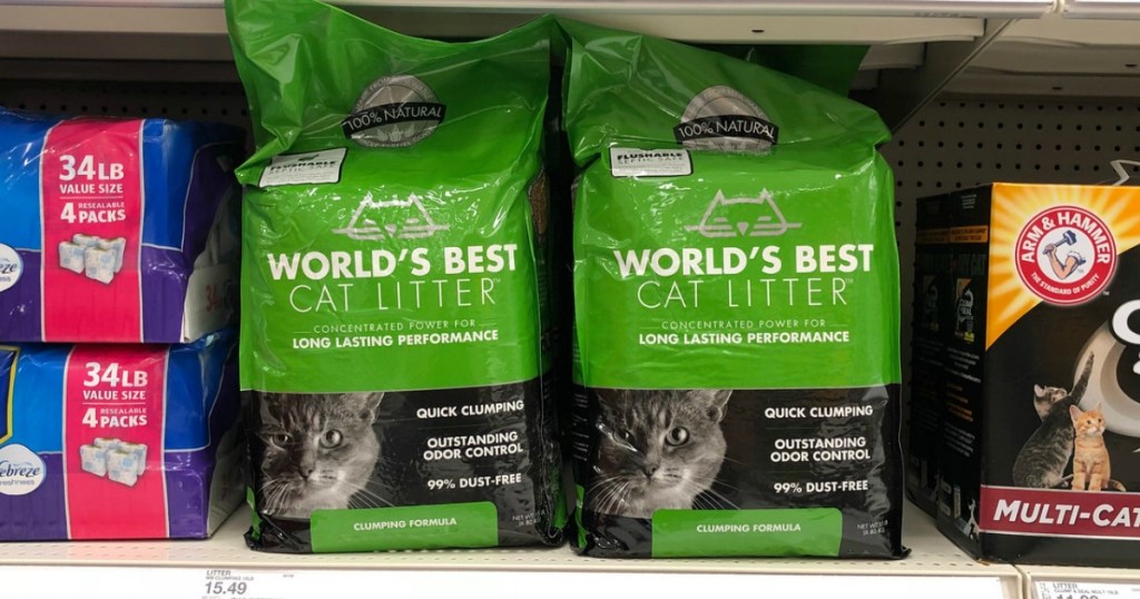 cat litter on a store shelf