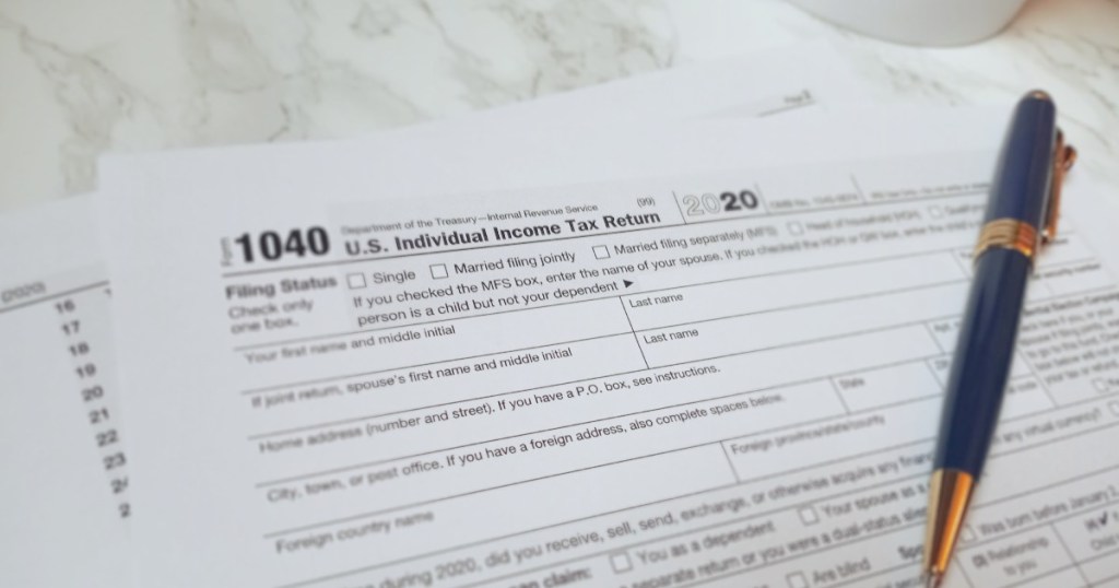 2020 tax forms with pen