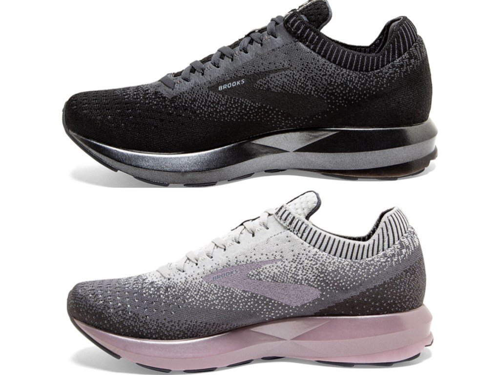 women's black running shoe and women's pink and gray running shoe