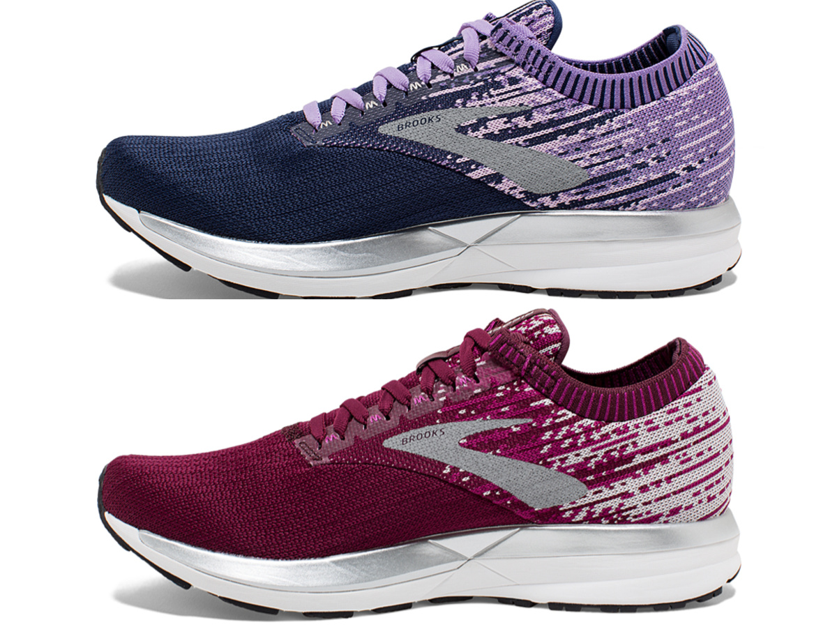 women's purple and blue running shoe and maroon running shoe