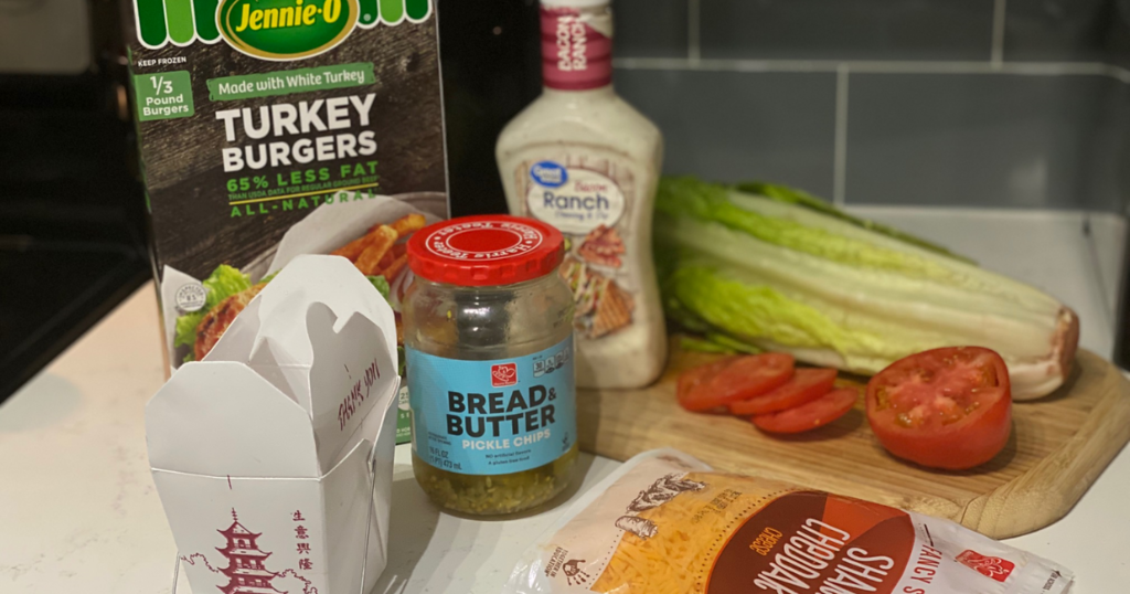 burger bowl ingredients sitting on kitchen counter 