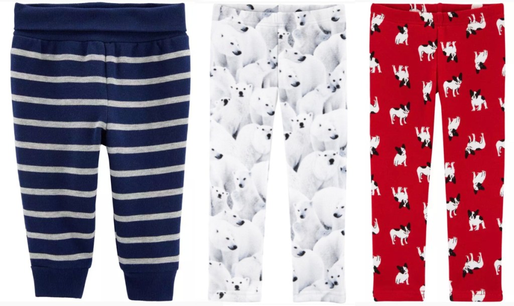 blue stripe, white polar bears, and red french bull dog pants