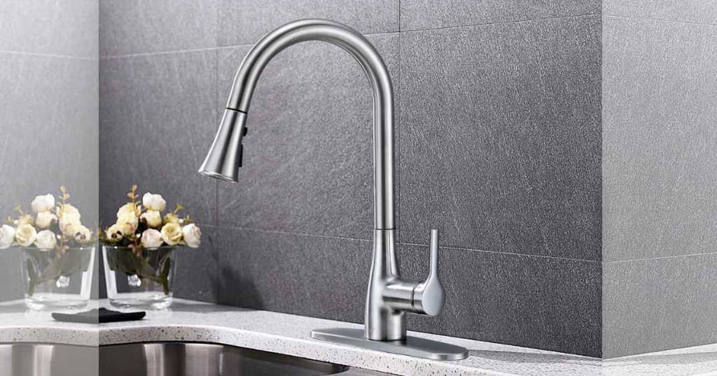 chrome Flow Classic Series Single-Handle Standard Kitchen Faucet on kitchen sink