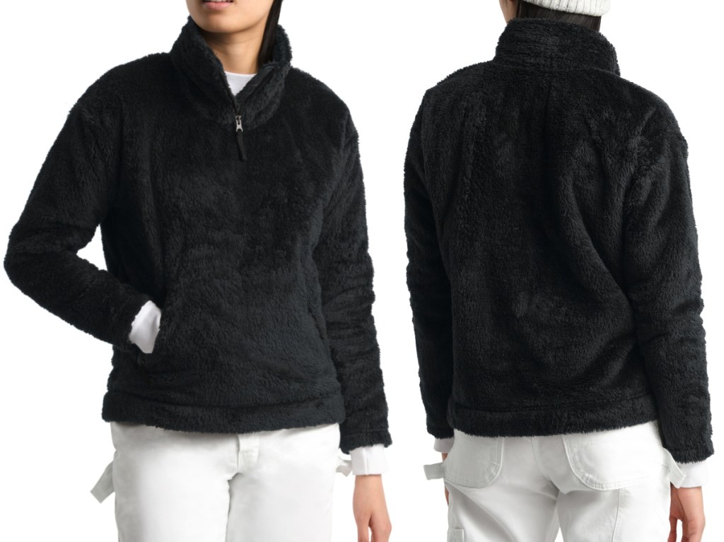 woman in black furry fleece jacket