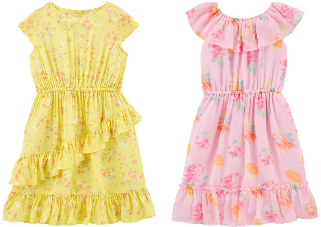 Two styles of girls floral spring dresses