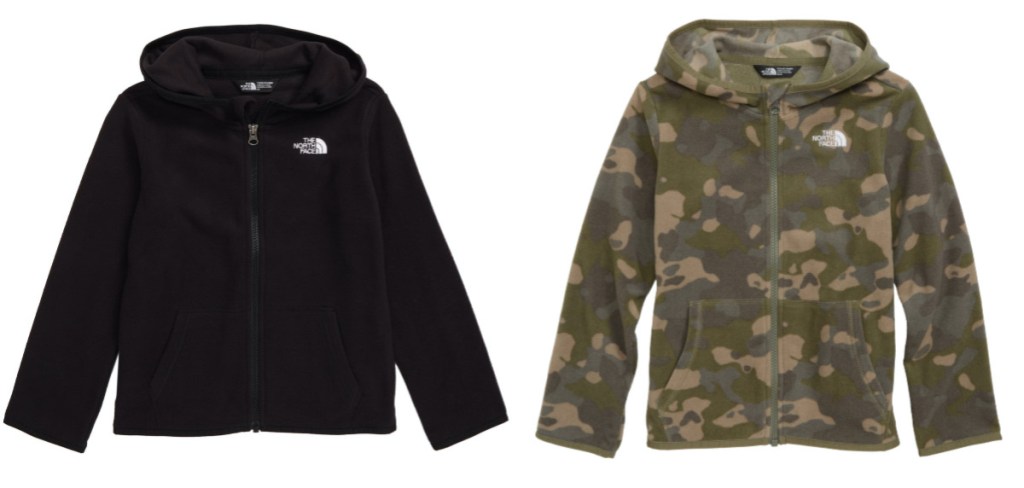 kids black and camo zip hoodies