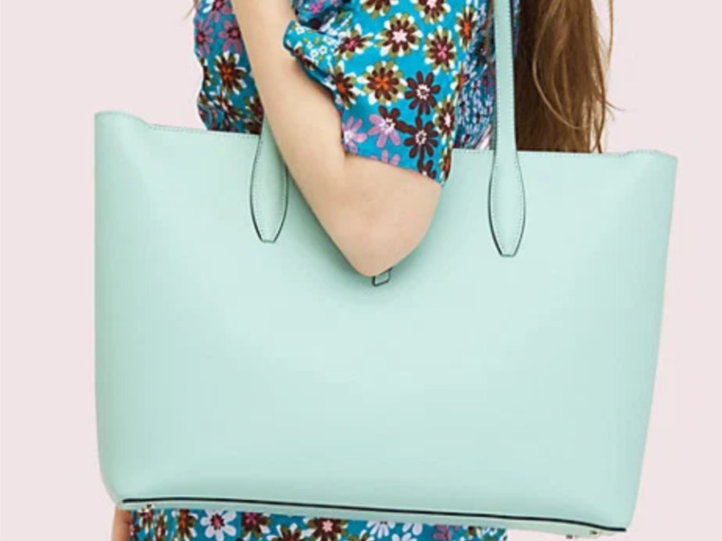 Kate Spade Adel Tote pistachio on shoulder