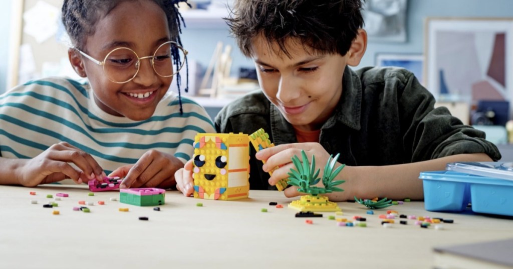 Kids playing with LEGO dots