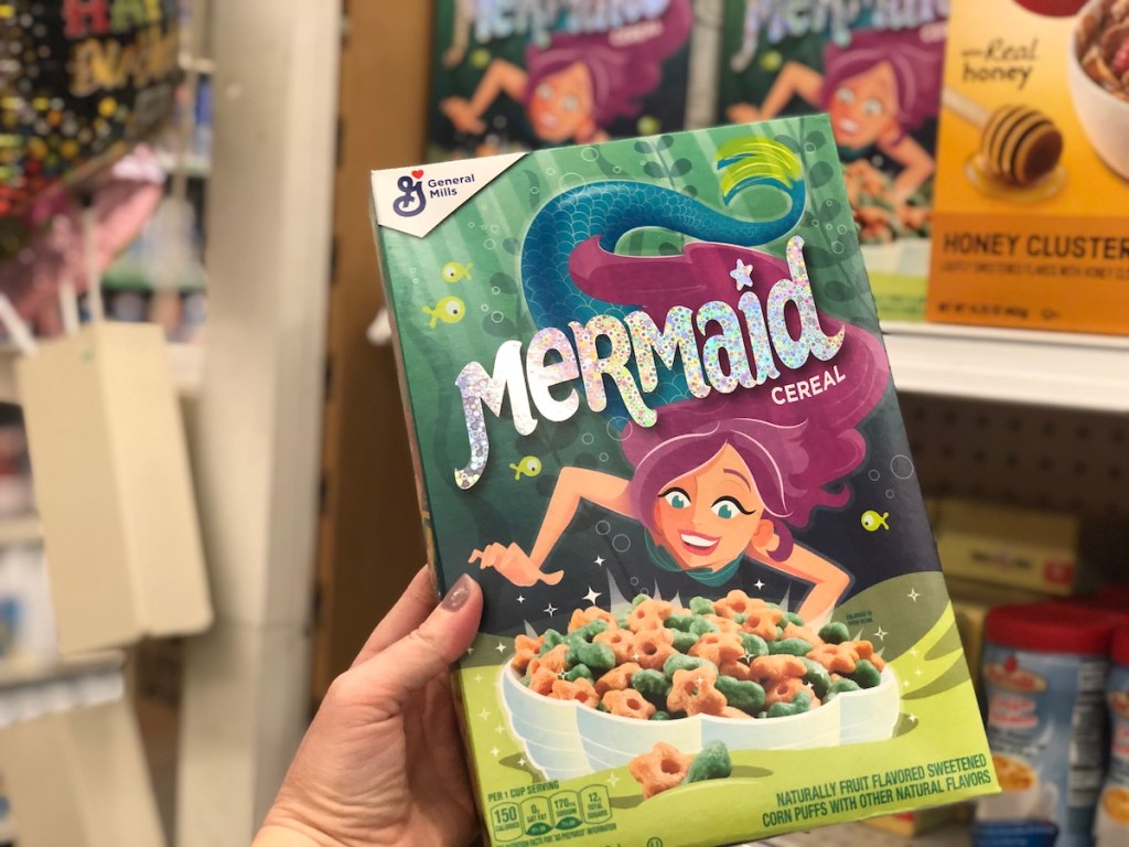 Mermaid Cereal being held up in store