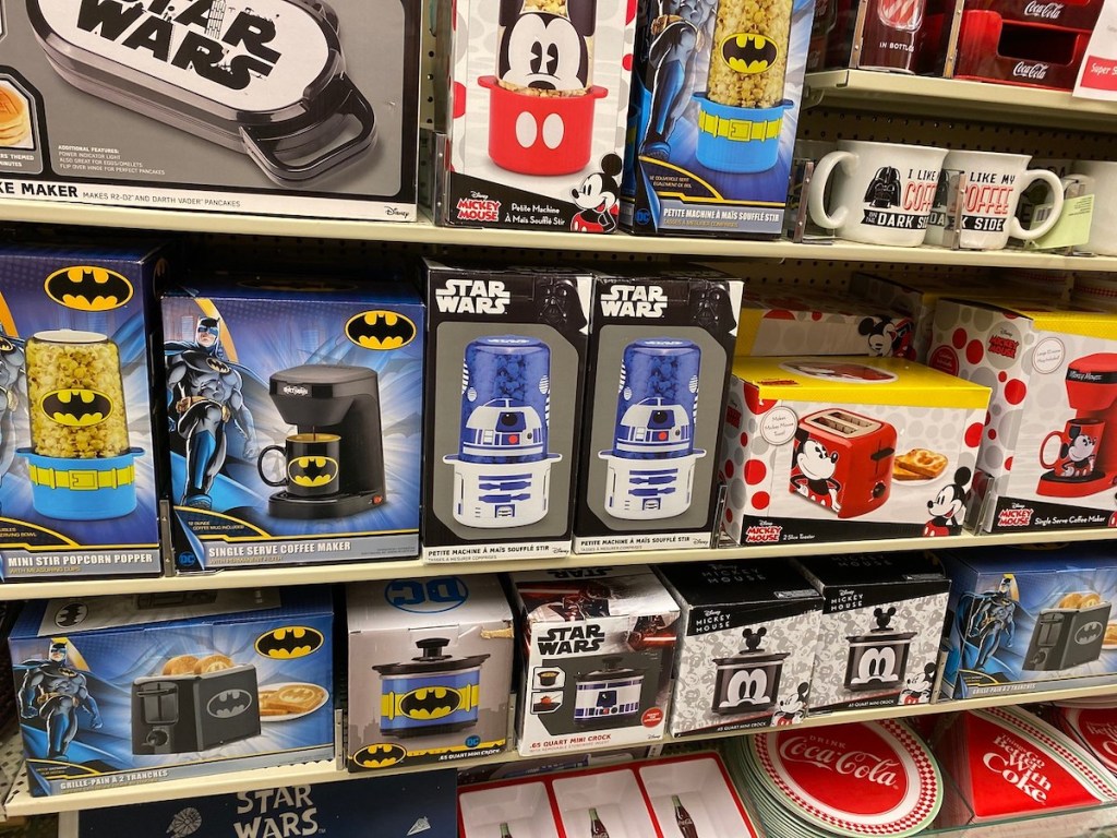 wall of mickey mouse, star wars, and batman appliances 