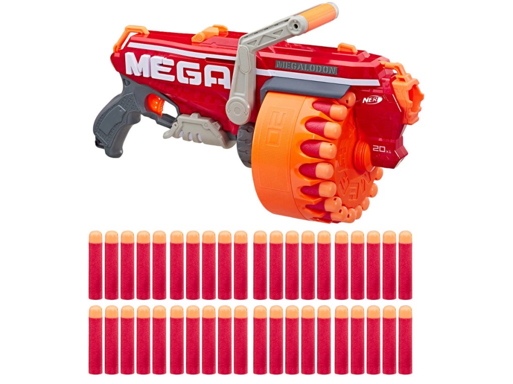 large red toy gun and darts