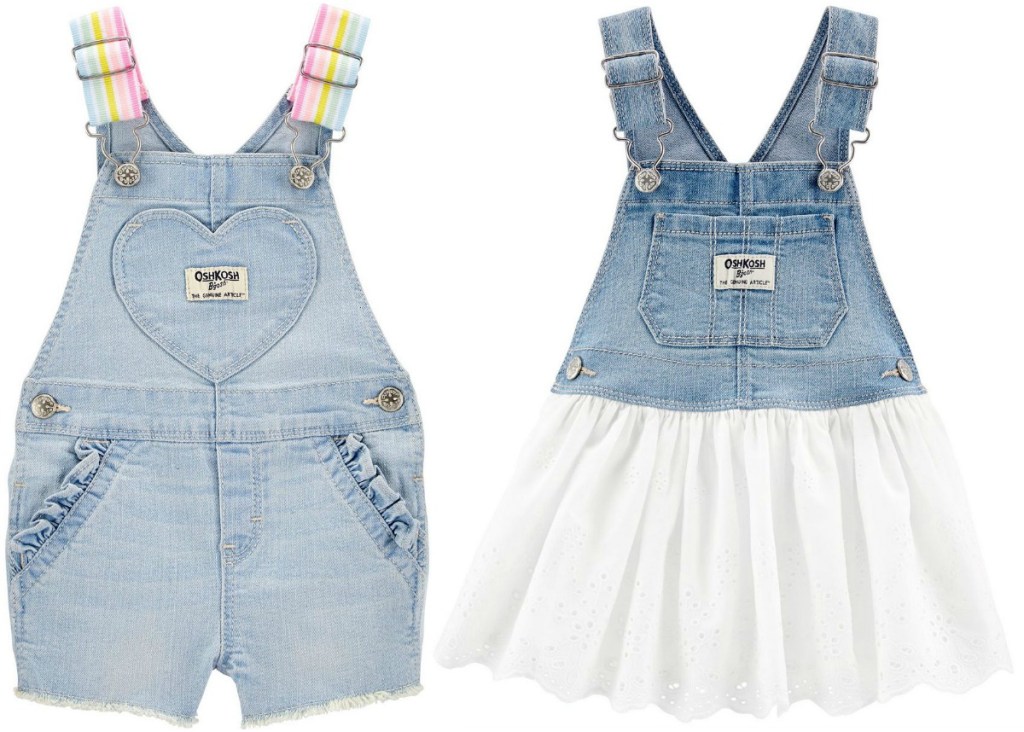 Two styles of baby girls overalls