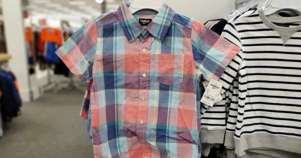 Plaid pastel boys shirt on hanger in-store