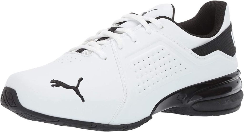 white and black PUMA sneakers