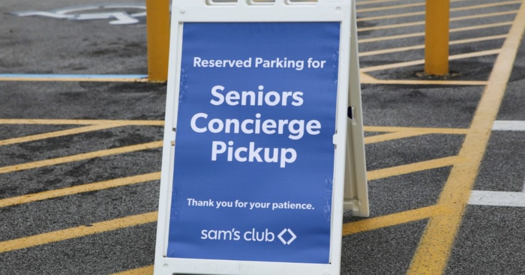 Sam's Club Senior Concierge Pickup sign in parking lot