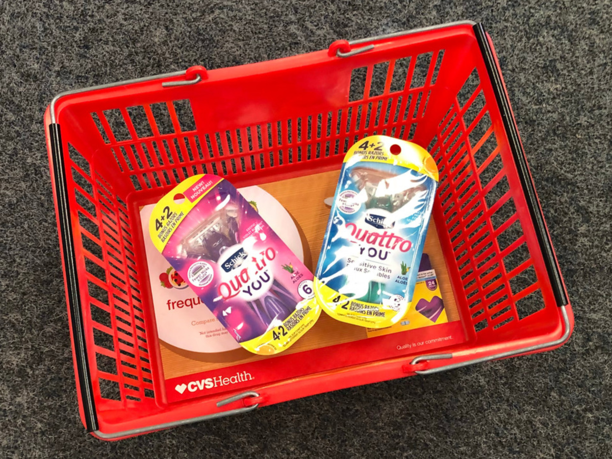 quattro razor packs in a shopping basket