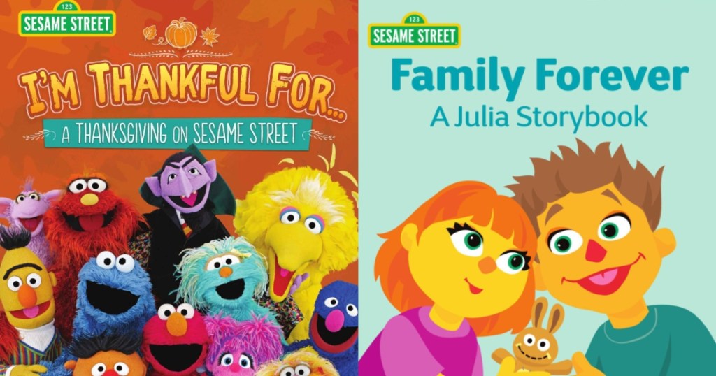 Two Sesame Street Ebooks One is I'm Thankful For and Family Forever