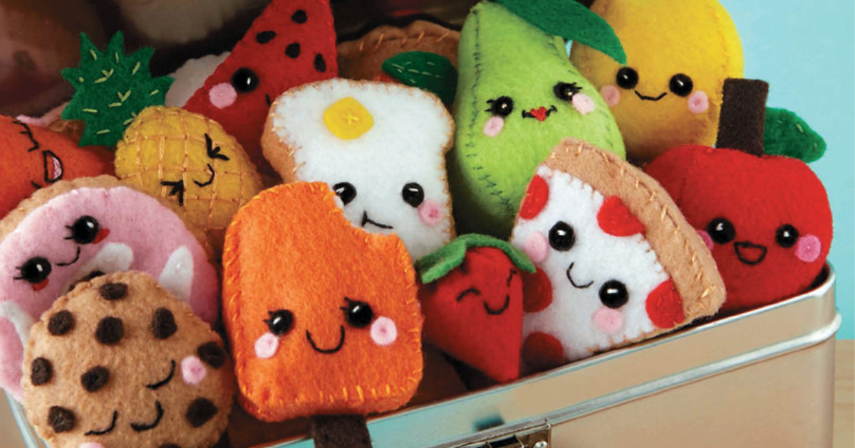 mini handmade food plushies in trunk