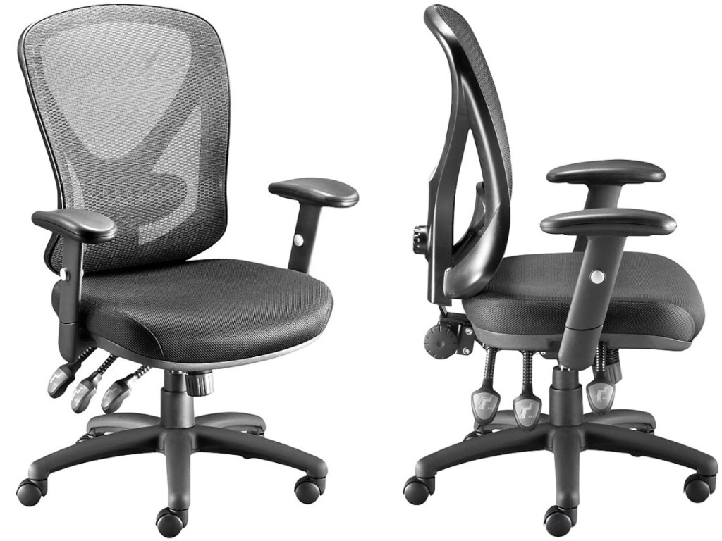 front and side view black mesh chair