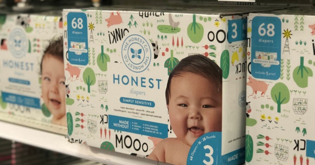 The Honest Company Disposable Diapers Boxes on shelf