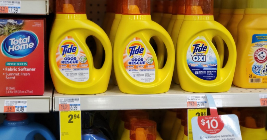 cvs shelf with bottles of Tide Simply Detergent