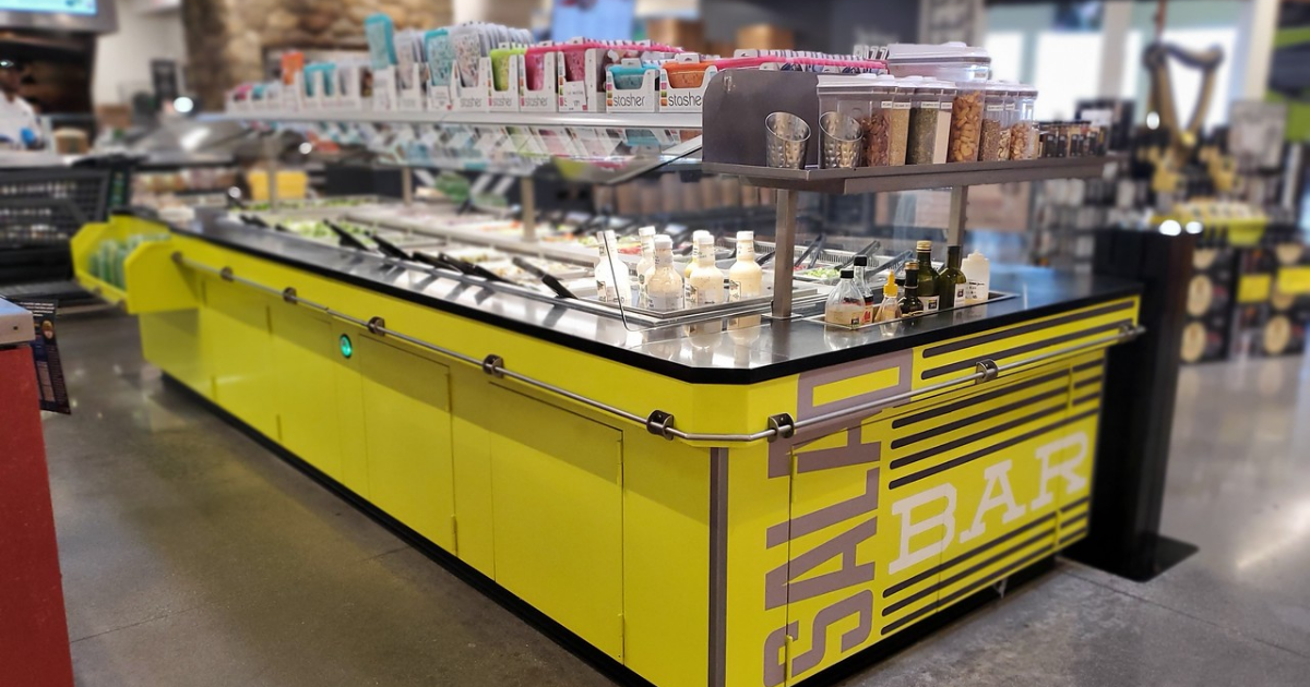 Large salad bar at Whole Foods. 