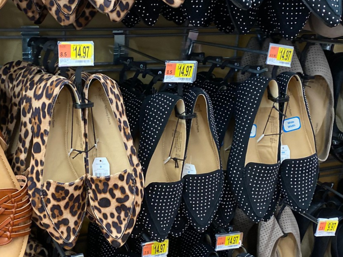 black rhinestone and animal print women's flats