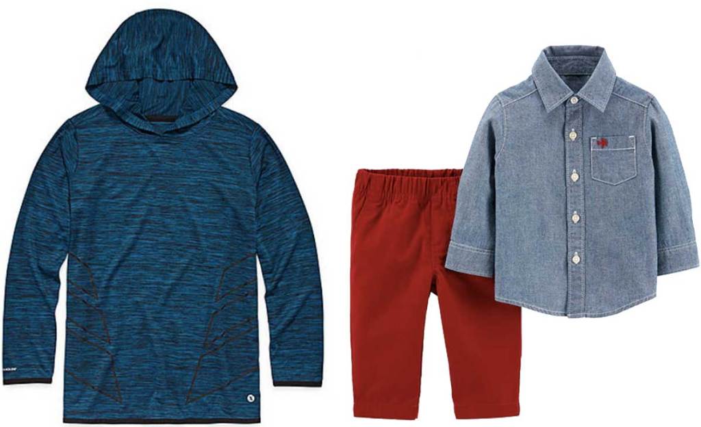 boys pullover and toddler boys shirt and pants outfit stock images