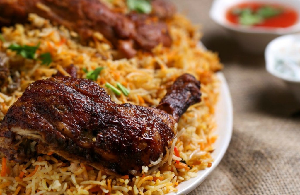 heavily spiced chicken and rice dish