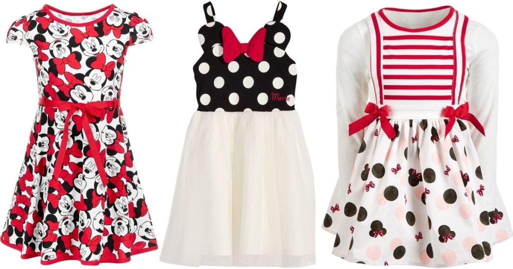 Three little girls dresses with minnie mouse designs
