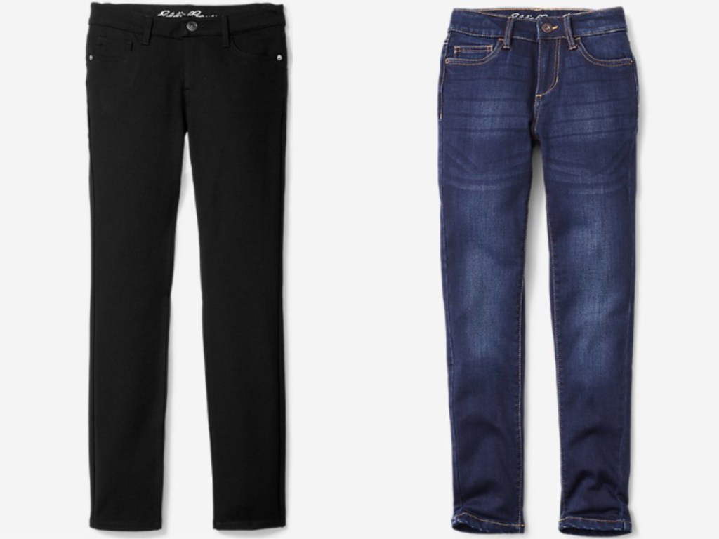 black pants and blue jeans