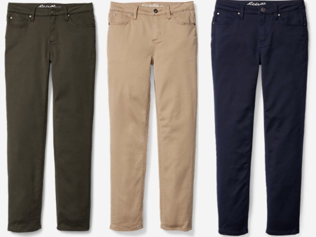 green, tan and blue eddie bauer pants