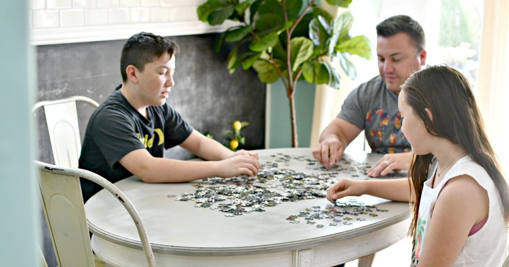 family doing a puzzle together