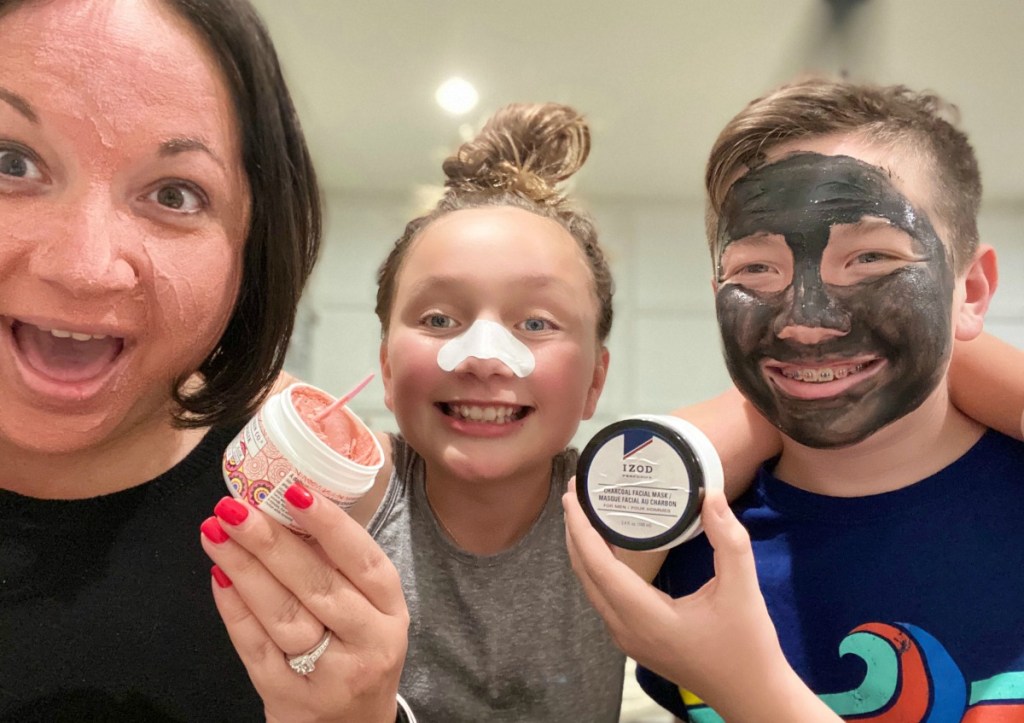 family in beauty face masks