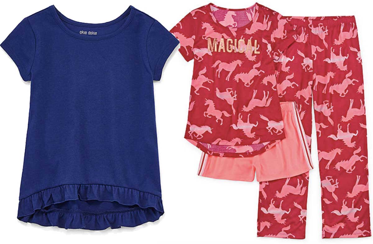 girls ruffled shirt and pajamas stock image