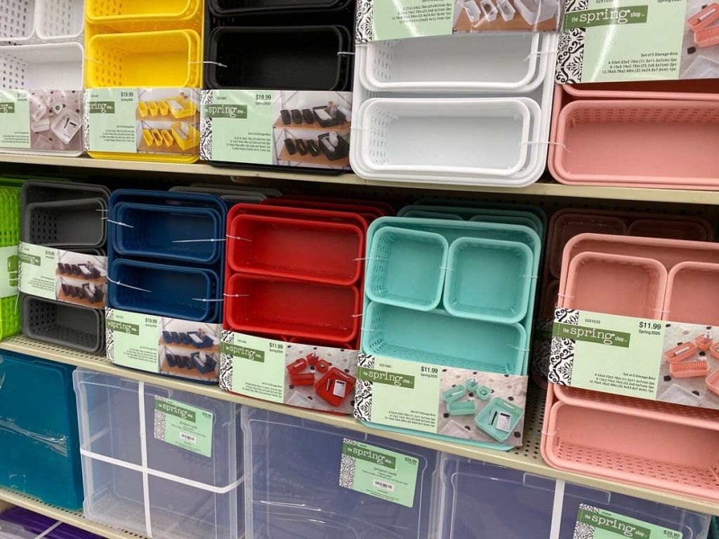 store shelf with various multi-piece storage container sets