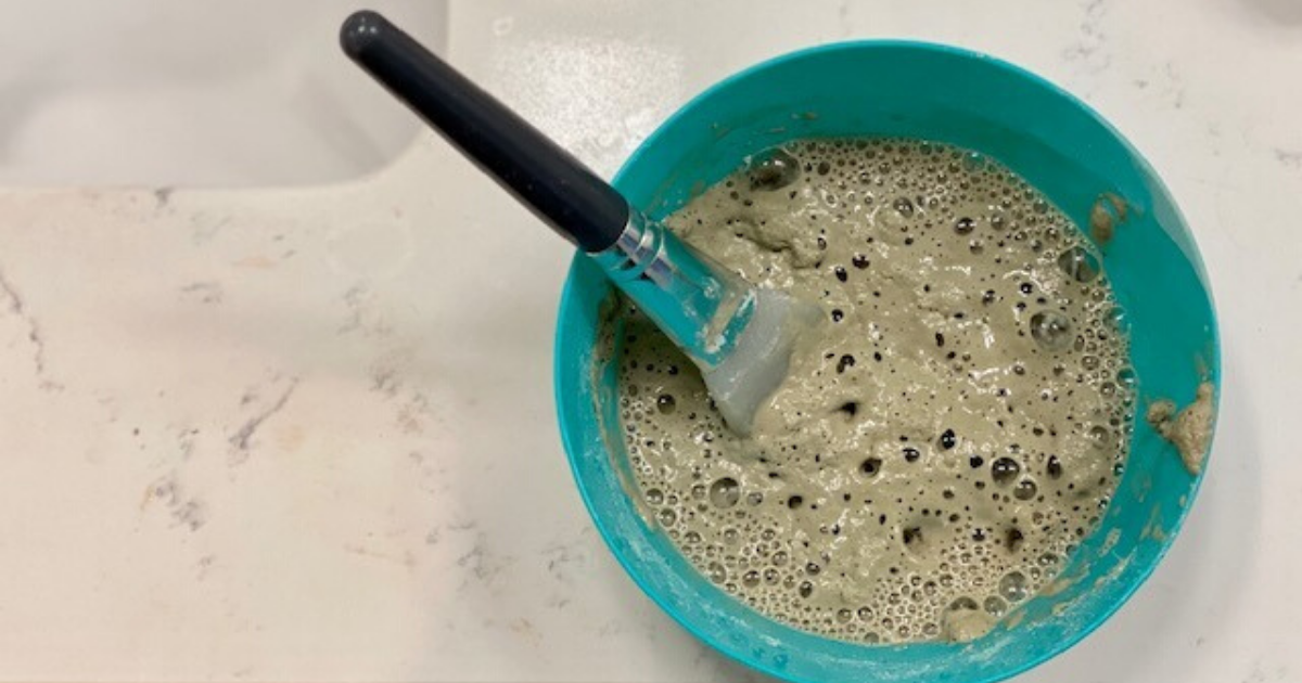 Bubbling Indian Healing Clay mixed with Apple Cider Vinegar in bowl