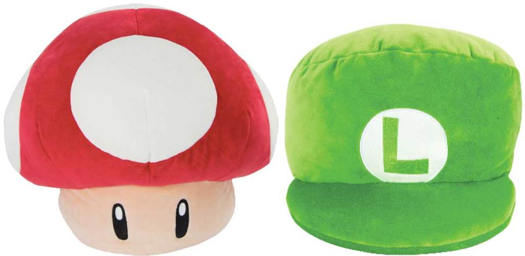 mocchi mushroom and luigi hat plushes