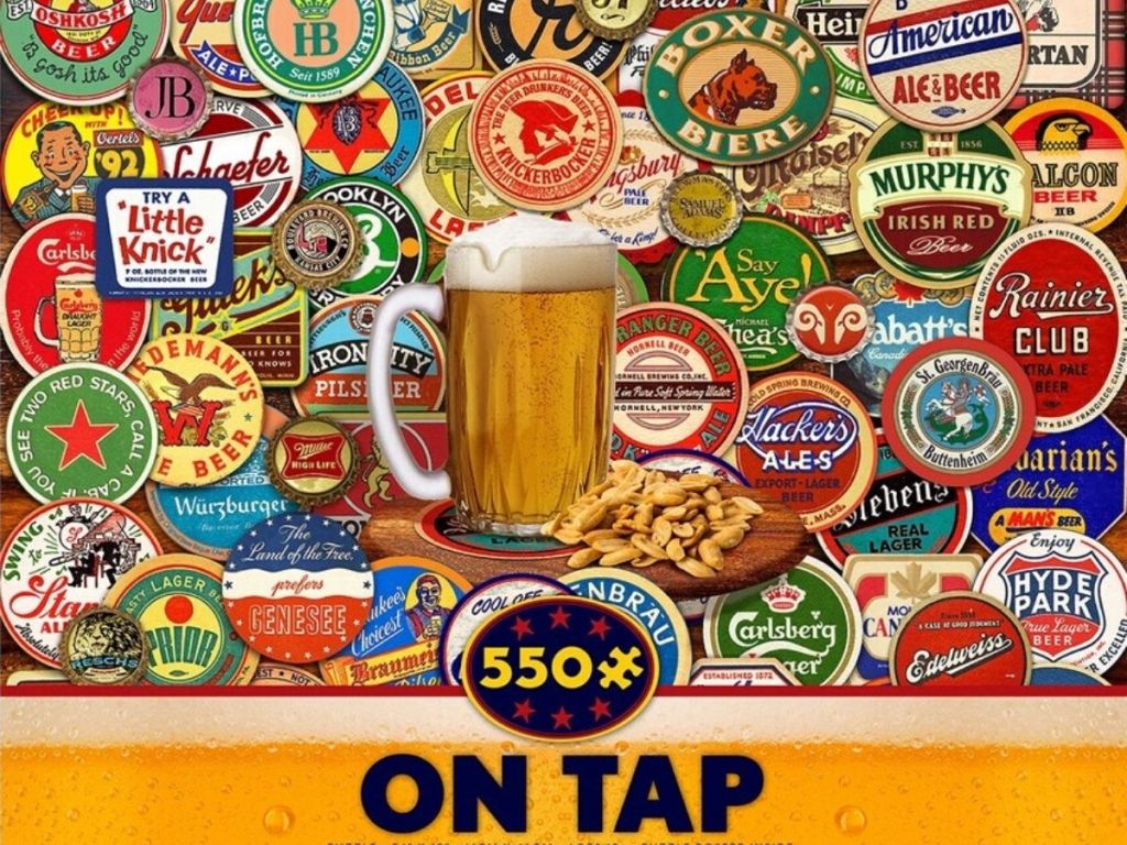 500 piece jigsaw puzzle featuring all types of beer caps