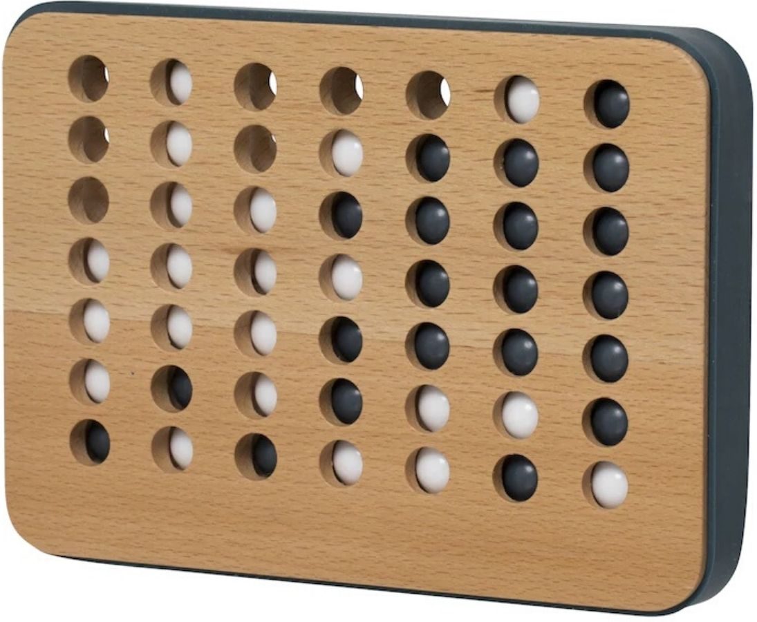 4 in a row wooden game with marbles inside