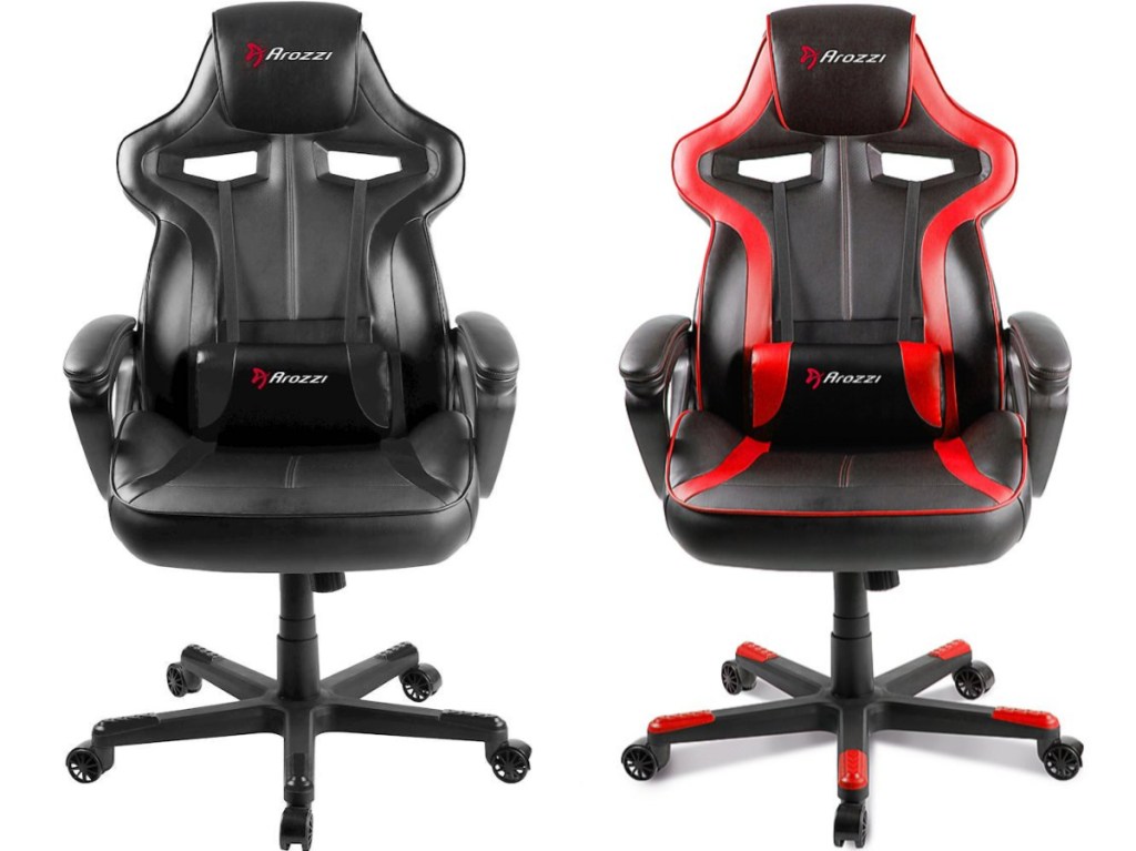 black gaming chair and red and black gaming chair