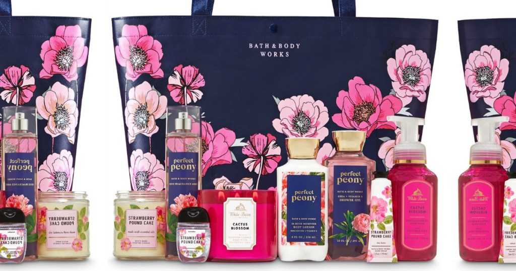 Bath & Body Works Spring Tote with candles and lotions