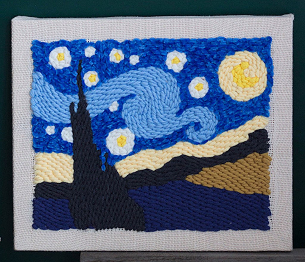 starry night punch needle completed image