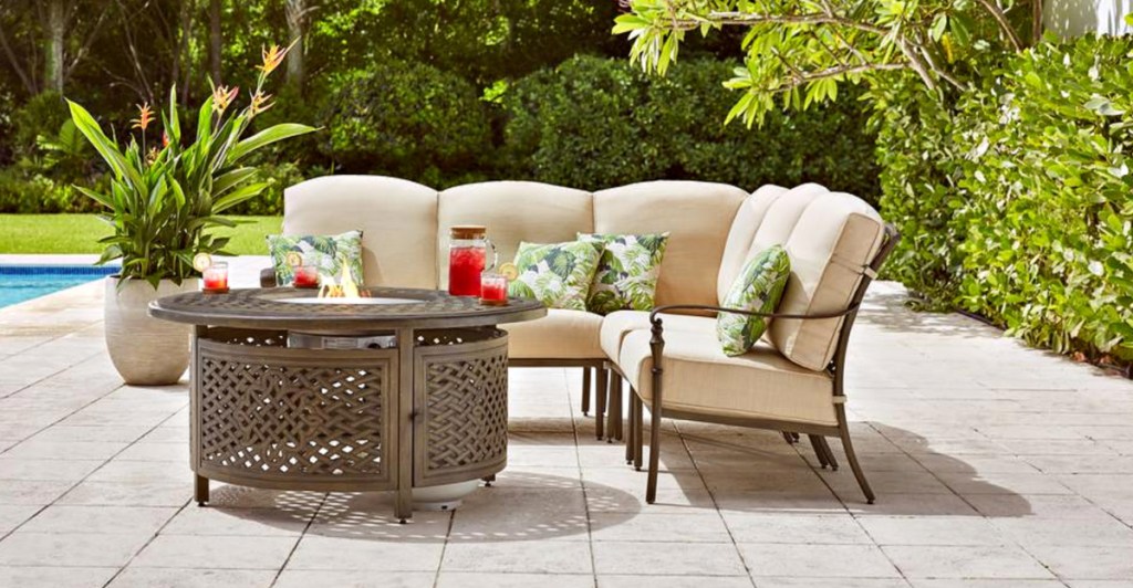 pool deck with Cavasso 5-Piece Metal Outdoor Sectional w/ Cushions