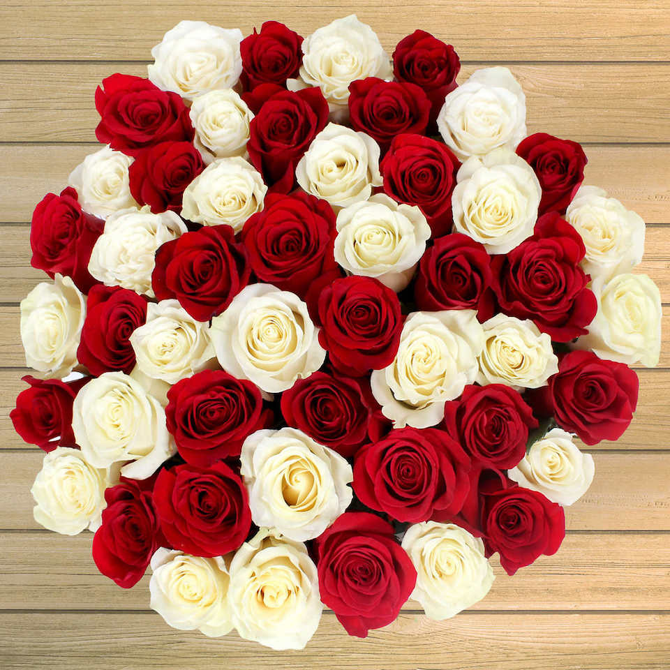 bouquet of red and white roses